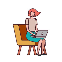 woman sitting in chair with laptop on white background