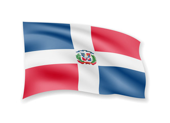 Waving Dominican Republic flag on white. Flag in the wind.