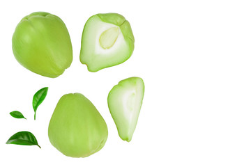 fresh Chayote vegetable isolated on white background with copy space for your text. Top view. Flat lay