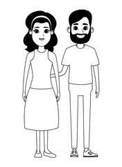 couple avatar cartoon character portrait in black and white