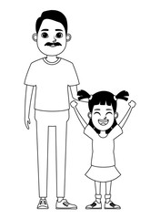 family avatar cartoon character portrait in black and white