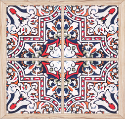 Decor tile. Tile insert Tile with bright pattern and wood