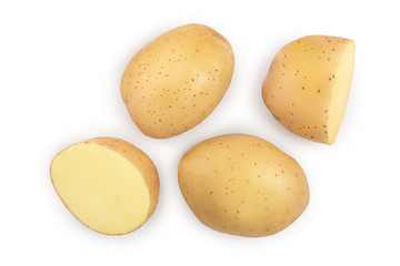 Young potato isolated on white background. Harvest new. Top view. Flat lay,