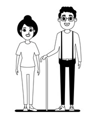 elderly people avatar cartoon character in black and white