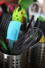 Kitchen cutlery kept in box, close up