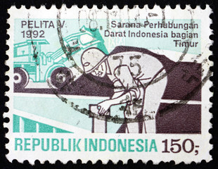 Postage stamp Indonesia 1992 construction worker