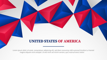 usa united states of america template banner full hd size with polygonal 3d shape shadow effect for print or landing homepage website - vector