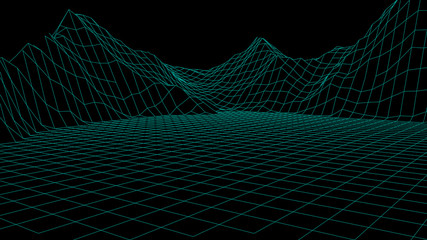 Abstract vector wireframe landscape. Abstract mesh background. Polygonal mountains. Vector illustration.