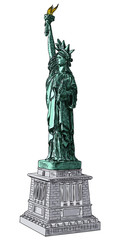 Fototapeta premium Statue of liberty in hand drawing style, line cross hatching, stroke, color. Hand drawn sketch. American national symbol, New York and USA landmark. Vector.
