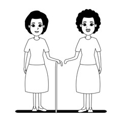 elderly people avatar cartoon character in black and white