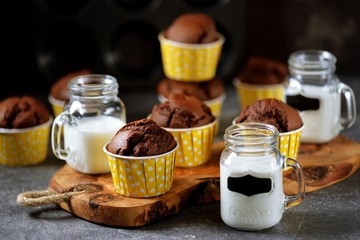 Homemade chocolate muffins. Homemade baking.