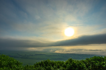 Foggy morning on the bank of the river Dniester