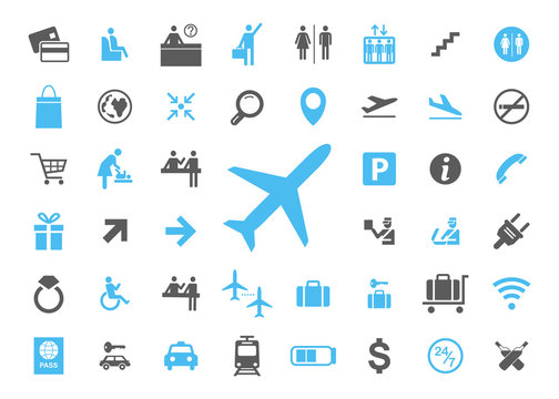 Icon airport set. Vector illustrations with trip simbols.