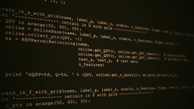 3D Hacking code data flow stream on sepia. Computer screen with encrypted fast typing coding symbols. Network security, programming, development, cyber encryption with blockchain and crypto concept