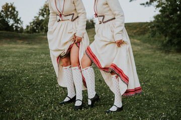 Latvian folk dancers in Abrenes folk dress