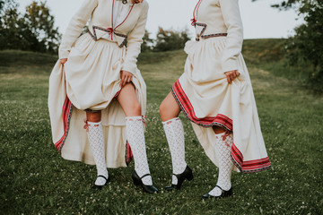 Latvian folk dancers in Abrenes folk dress