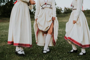 Latvian folk dancers in Abrenes folk dress