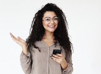 lifestyle, technology and people concept - Beautiful afro american woman using mobile phone, close up