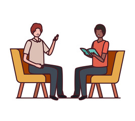 young men sitting in chair with white background