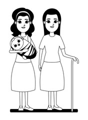 family avatar cartoon character portrait in black and white