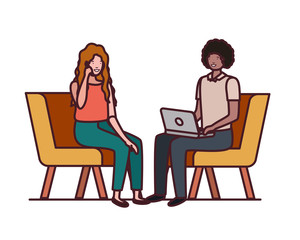 couple with sitting in chair on white background