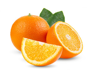orange fruit with leaf  isolated on white background. Full depth of field