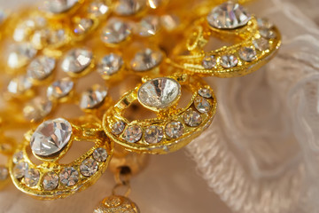 Close-up view diamond golden pendant