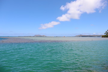 ハワイ　オアフ島　ターコイズブルーの海と青空の風景