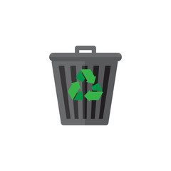 Trash can and recycle icon flat design vector illustration