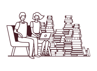 couple sitting in the work office avatar character