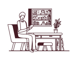 man sitting in the work office with white background