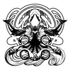 Vector hand drawn illustration of squid isolated. Creative tattoo artwork.