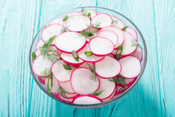 Healthy vegetarian radish salad