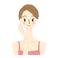 若い女性　スキンケア　イラスト　美容