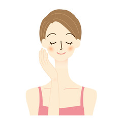 若い女性　スキンケア　イラスト　美容