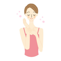 若い女性　スキンケア　イラスト　美容