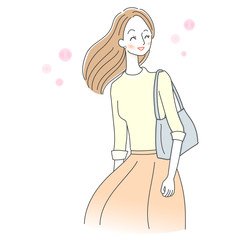 歩く女性　通勤　通学　笑顔