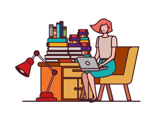 woman sitting in the work office with white background