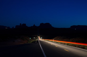 Traffic going through Forrest Gump Point at mile marker 13 on Highway 163 in Utah