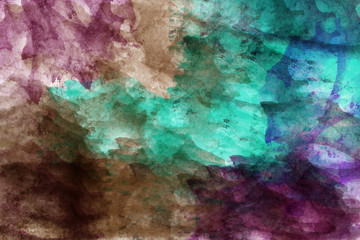 Abstract watercolor background. Colorful aquarelle paint texture. Brush strokes. Vivid ink stain pattern. Paint splash. Modern painting.