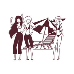 silhouette of women with swimsuit on white background