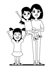 family avatar cartoon character portrait in black and white