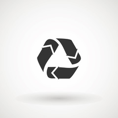 recycle arrows symbol icon. Recyclable Badge. Recycling sign. Black flat design. Vector Illustration.