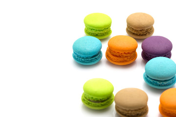 Sweet colourful  macaroons isolated on white