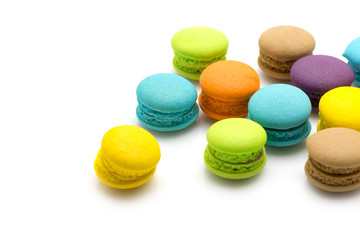 Sweet colourful  macaroons isolated on white