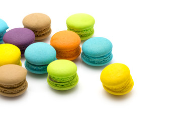 Sweet colourful  macaroons isolated on white