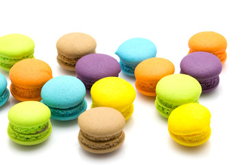 Sweet colourful  macaroons isolated on white