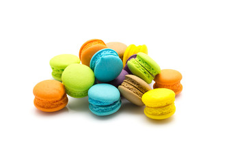 Sweet colourful  macaroons isolated on white