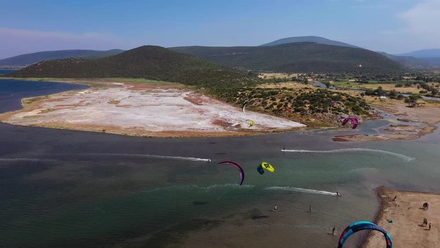 Aerial view of amazing kiteboarding spot.