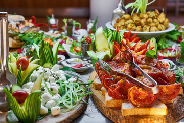 Catering services with snacks in restaurant